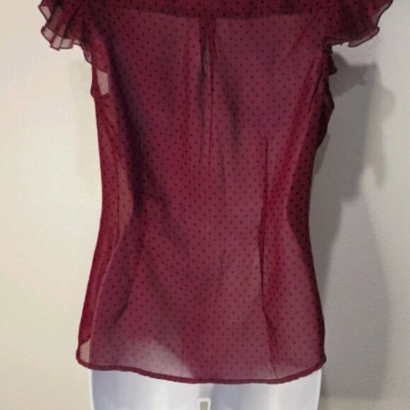 Covington Short Sleeve Button Up Sheer Ruffled Cap Sleeve Polka Dot Top- Size S - Picture 4 of 6